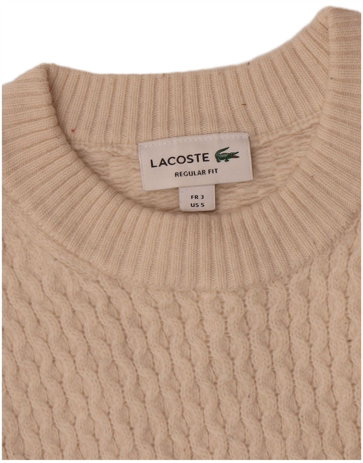 Pulover Lacoste pentru bărbați, cu tăiere obișnuită, cu decolteu triplu, mărimea 3, alb catifelat