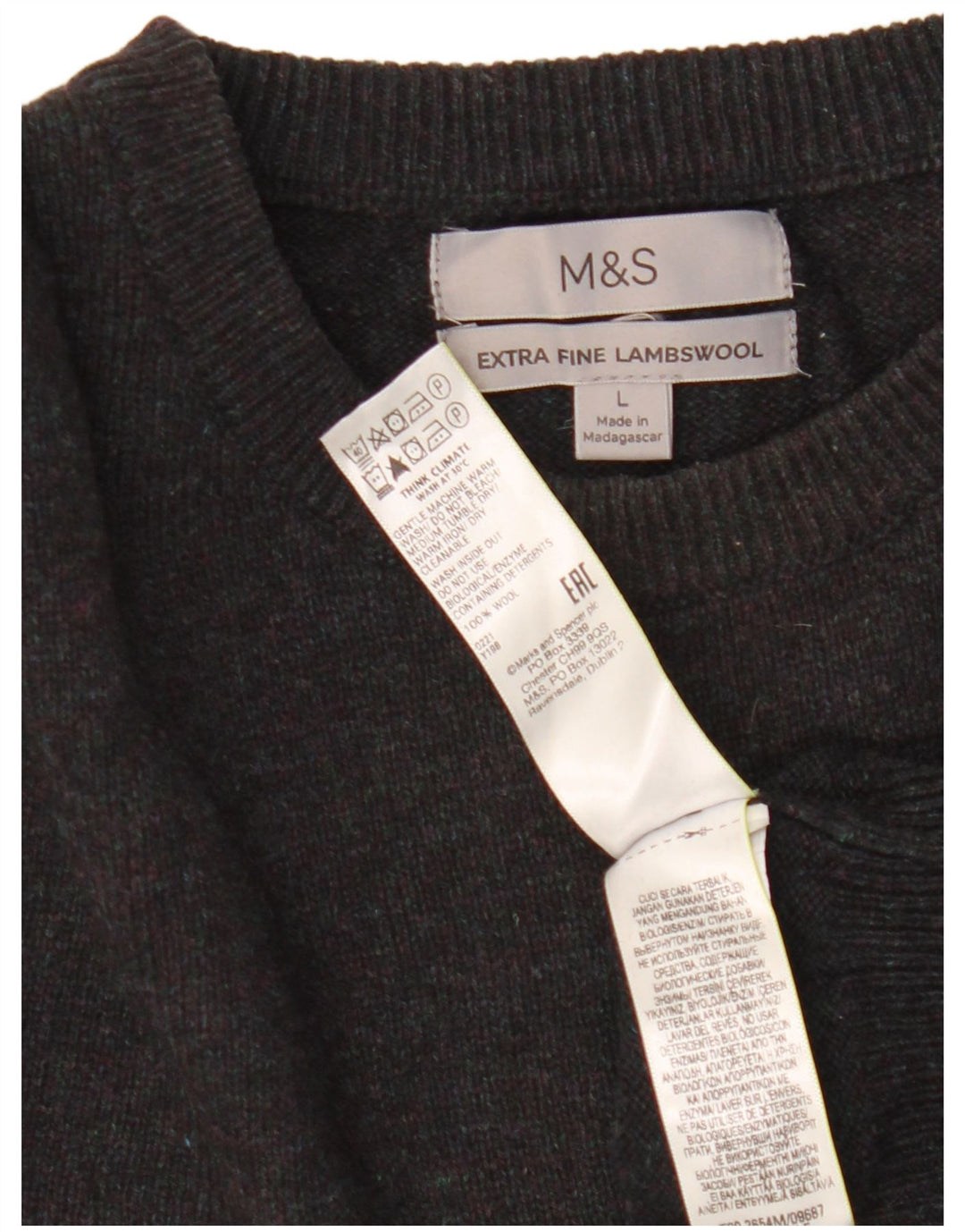 Pulover pentru bărbați Marks & Spencer cu gât crew pulover mare lână neagră