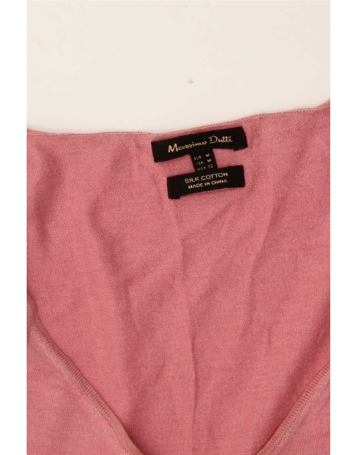 Pulover cu decolteu în V Massimo Dutti pentru femei UK 12 Mătase roz mediu