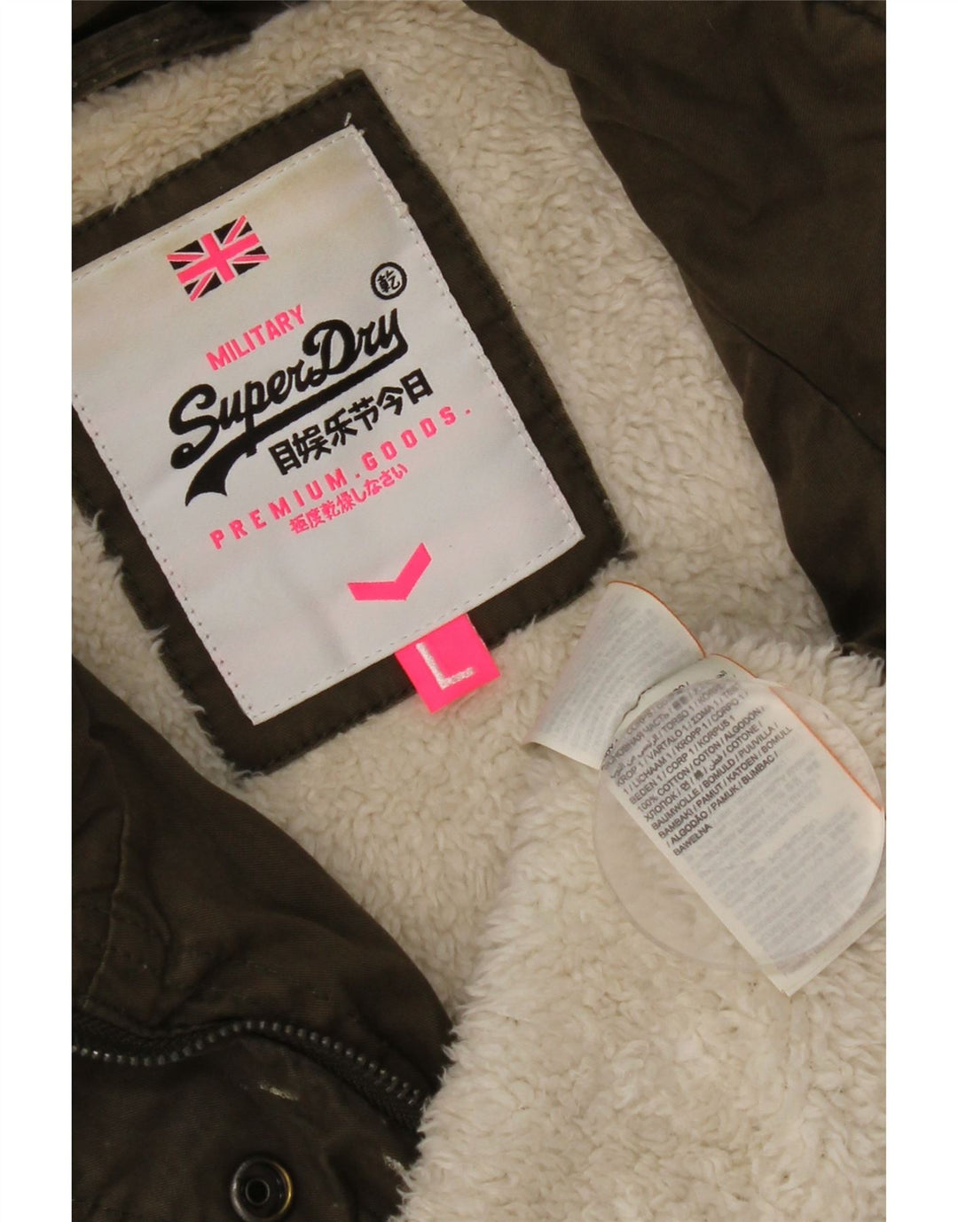 Jachetă militară Superdry pentru femei UK 16 mare, bumbac kaki