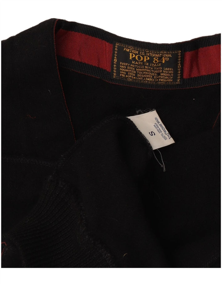 POP 84 Pulover cardigan fără mâneci pentru bărbați, lână neagră mică