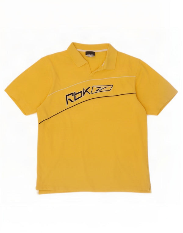Tricou polo grafic pentru bărbați Reebok, bumbac galben mare