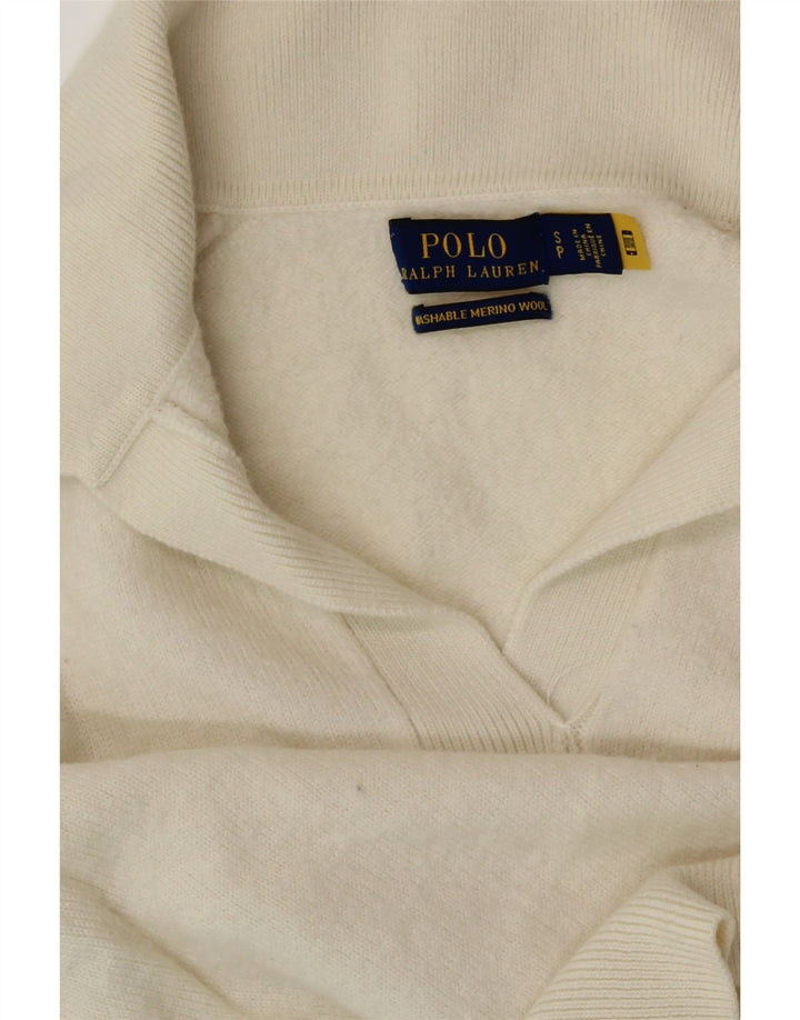 POLO RALPH LAUREN Pulover cu gât polo pentru femei UK 10 Small Off White
