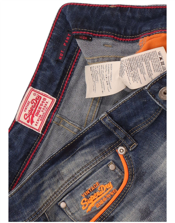 Pantaloni caldi din denim grafic Superdry pentru femei W28 Medium Bleumarin Geometric