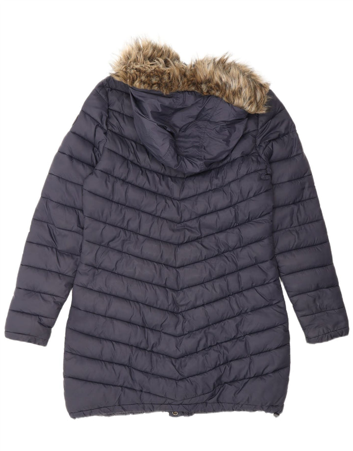 SUPERDRY Palton căptușit cu glugă pentru femei UK 14 Mediu Nailon bleumarin