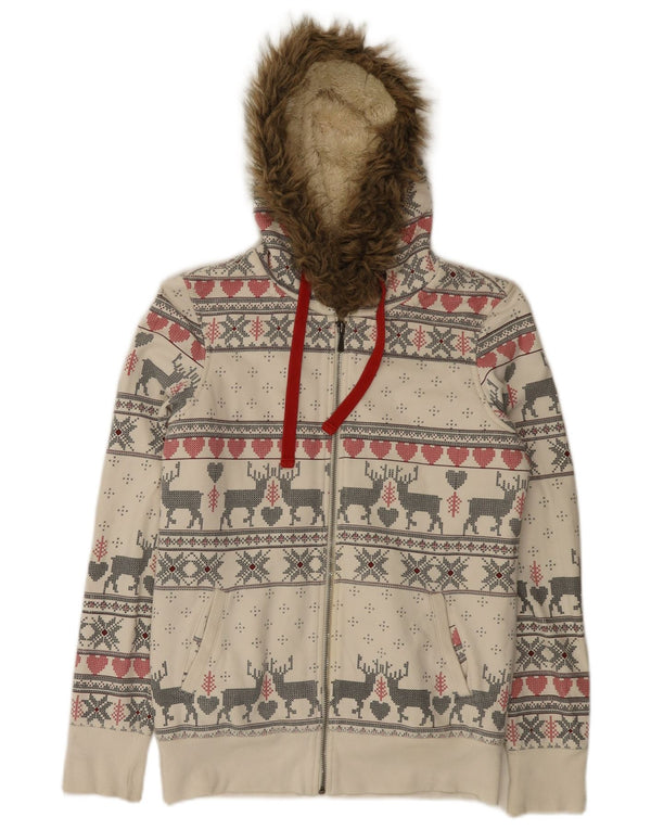 Pulover pentru femei Marks & Spencer, cu fermoar, UK 10 Fair Isle alb mic