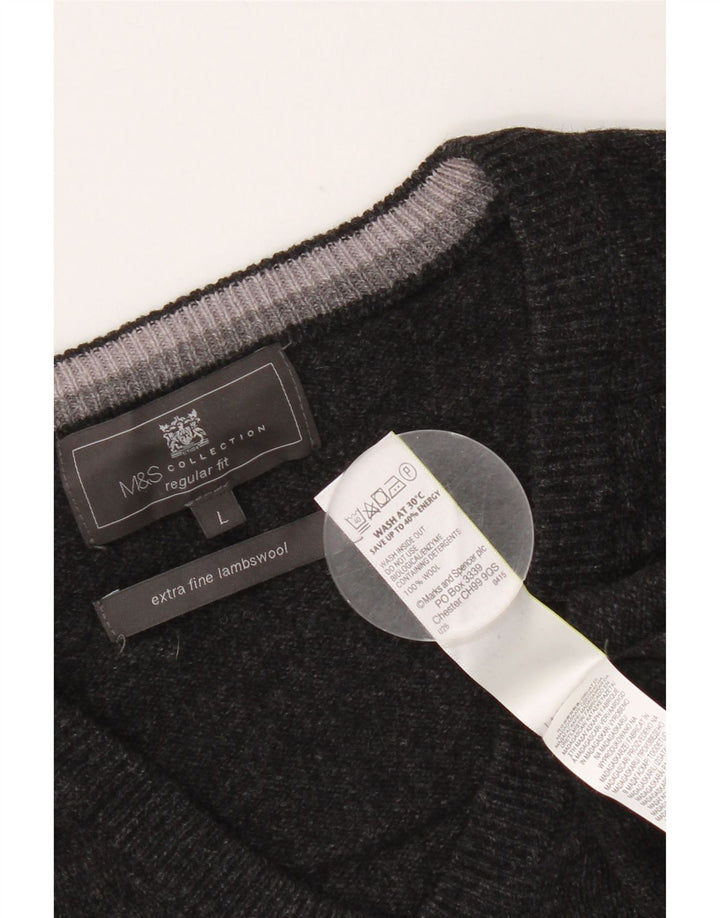 Pulover cu decolteu în V pentru bărbați Marks & Spencer, lână mare, neagră