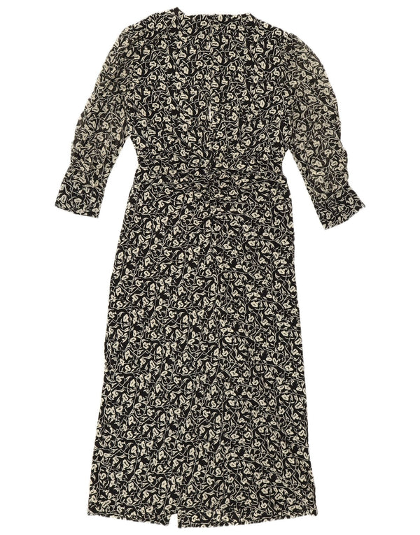 Rochie maxi Topshop pentru femei mici, cu mâneci 3/4, UK 4 XS, poliester floral negru