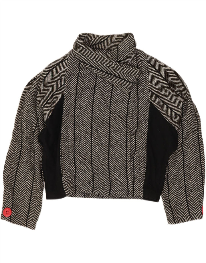 Jachetă vintage pentru femei Crop Liliac Blazer US 1 XS Lână neagră în spinare