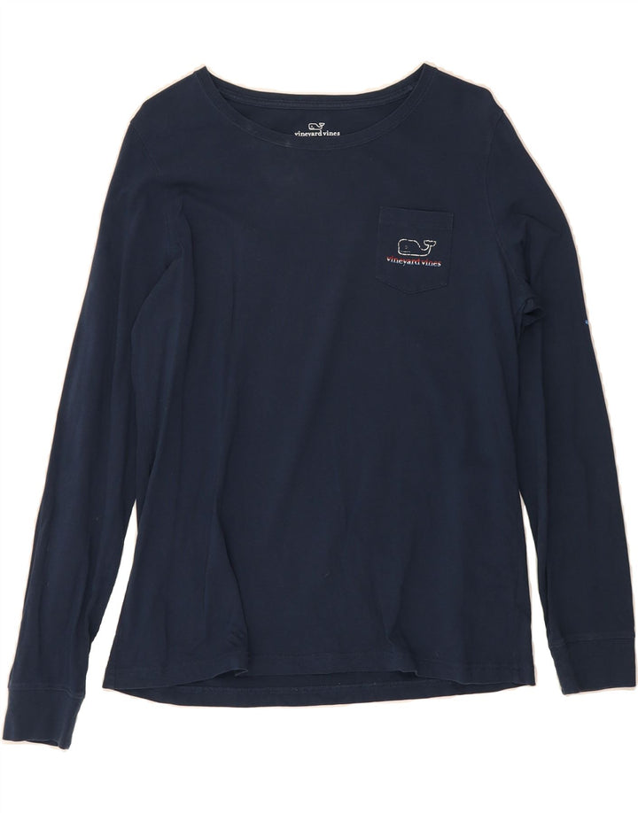 VINEYARD VINES Womens Graphic Top Long Sleeve UK 14 Medium Navy Blue Vintage Vineyard Vines and Second-Hand Vineyard Vines from Messina Hembry 