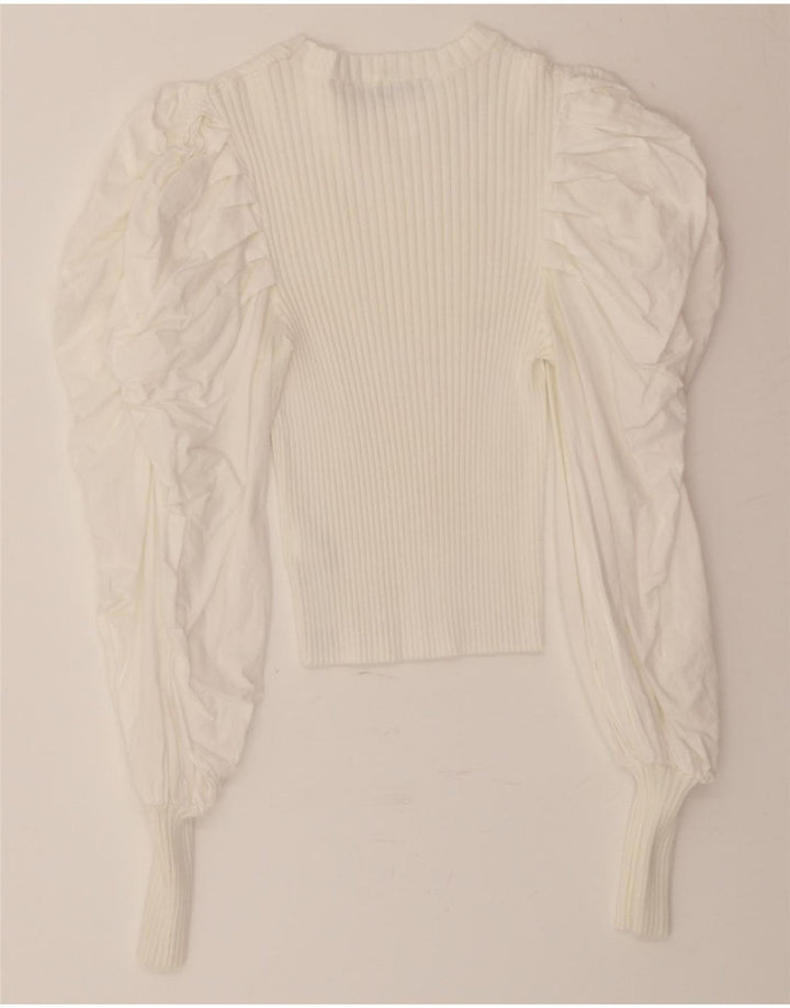 ZARA Womens Long Sleeve Blouse Top UK 12 Medium White Viscose Vintage Zara and Second-Hand Zara from Messina Hembry 