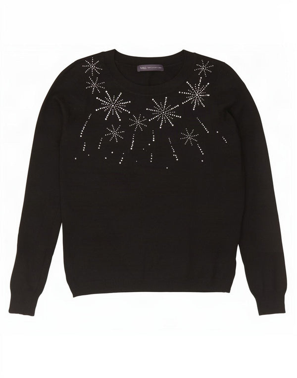 Pulover pentru femei Marks & Spencer cu grafică cu gât de barcă UK 12 Medium Negru