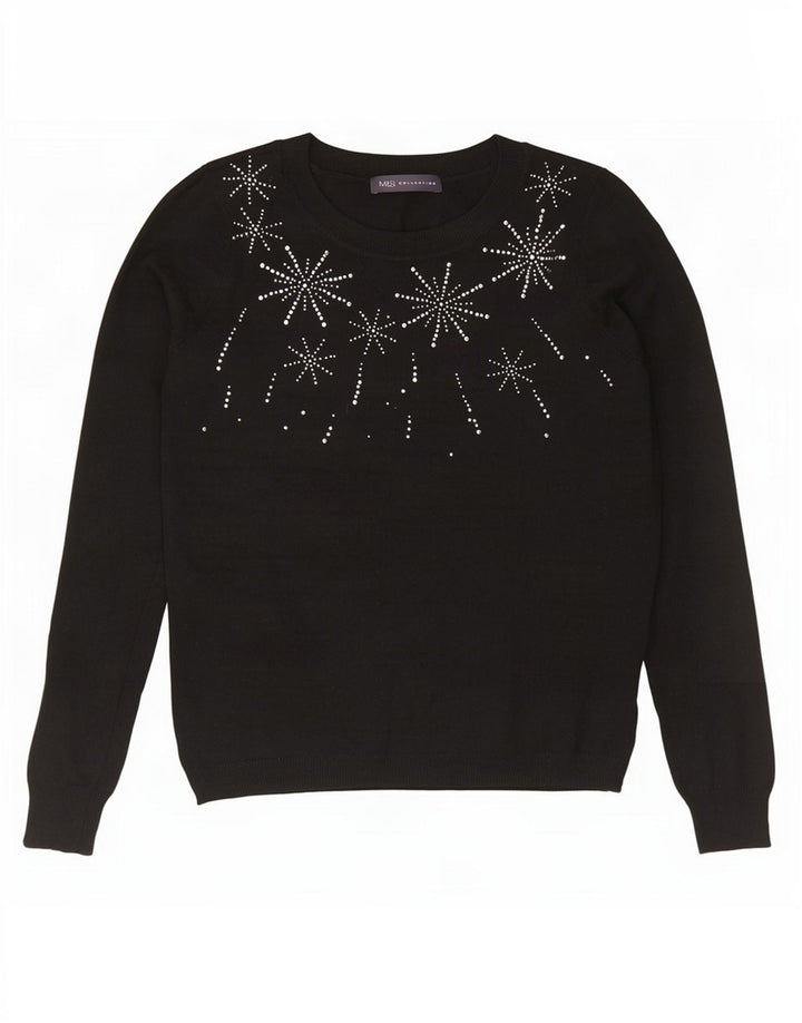 Pulover pentru femei Marks & Spencer cu grafică cu gât de barcă UK 12 Medium Negru