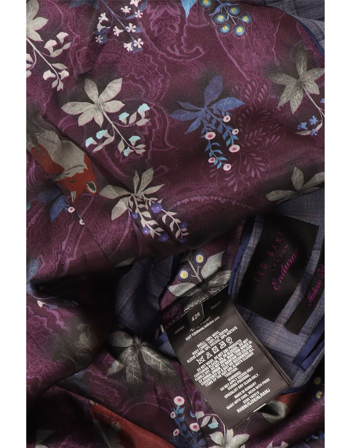Sacou blazer pentru bărbați Ted Baker, cu 2 nasturi, UK 42 XL, lână cu carouri albastre