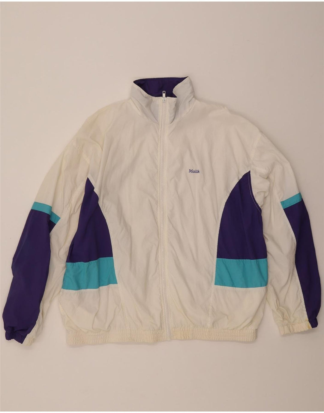 TACTEL Mens Graphic Tracksuit Top Jacket IT 52 Large White Colourblock Vintage Tactel and Second-Hand Tactel from Messina Hembry 