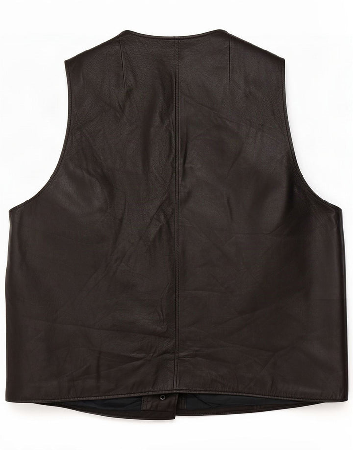Vintage Vestă supradimensionată din piele pentru femei UK 14 Medium Black