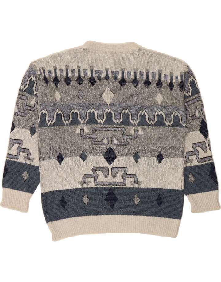 NEW FAST Mens Crew Neck Jumper Sweater IT 48/50 Medium Grey Argyle/Diamond Vintage New Fast and Second-Hand New Fast from Messina Hembry 