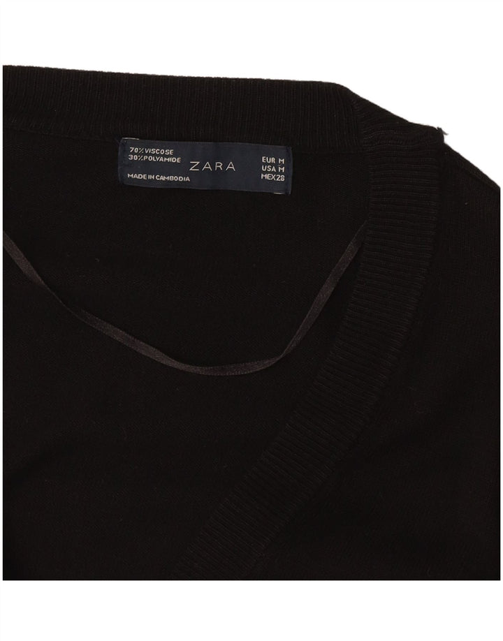 Pulover cardigan lung pentru femei Zara UK 14 Medium Black Viscose
