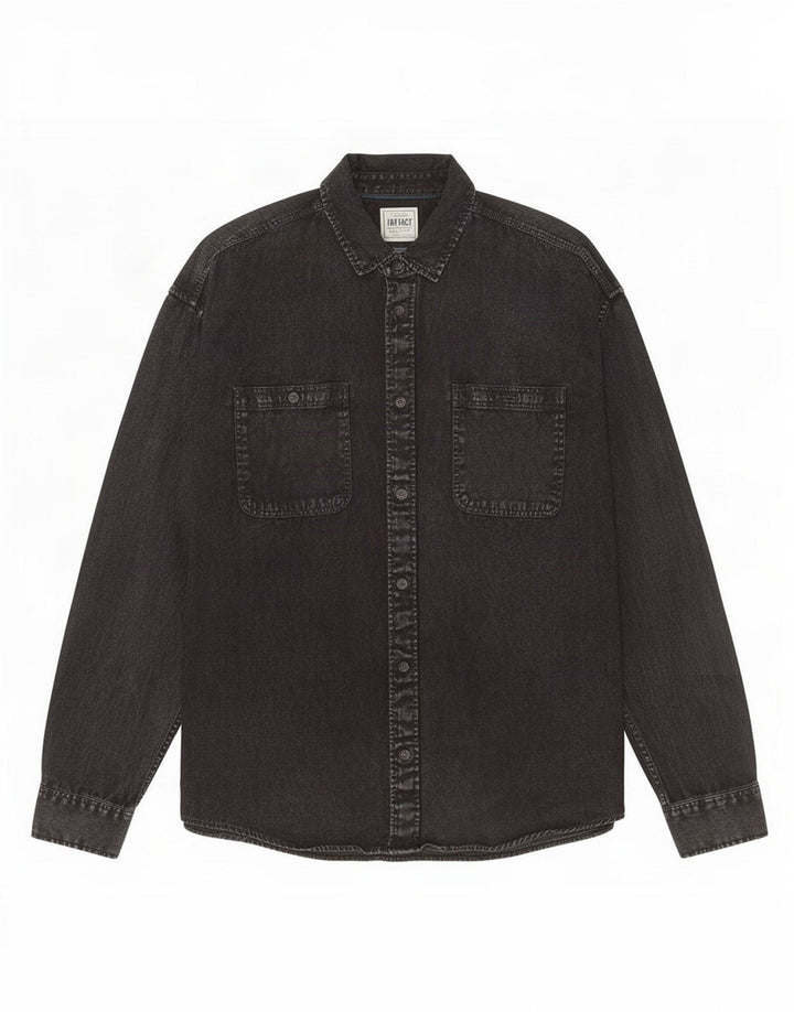 Cămașă Fat Face pentru bărbați din denim mare, negru, bumbac