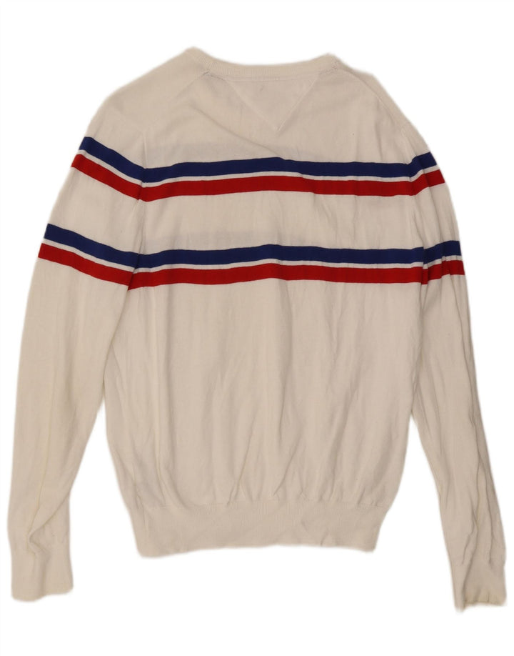 Pulover Tommy Hilfiger pentru bărbați cu decolteu rotund, alb mediu, bloc de culoare