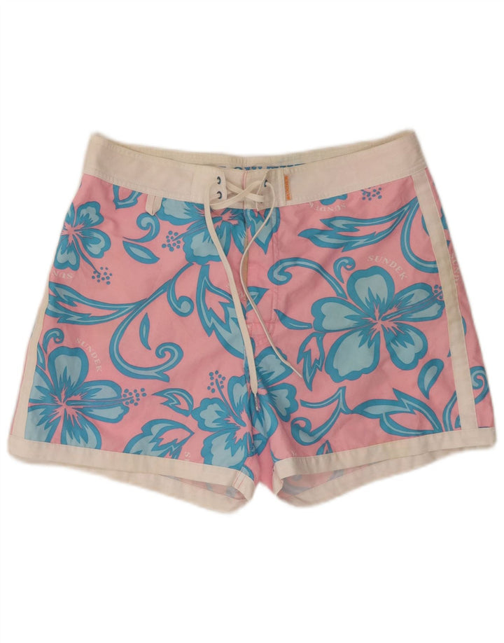 Sundek Pantaloni scurți de înot grafic pentru bărbați, poliester floral, roz mediu
