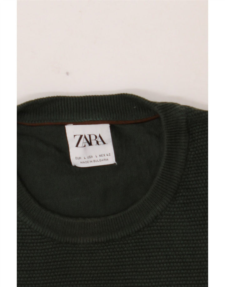 Pulover ZARA pentru bărbați cu decolteu triplu, verde mare