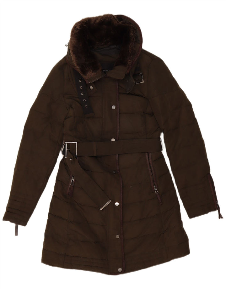 Palton căptușit pentru femei Zara UK 10 Small Khaki Acrylic