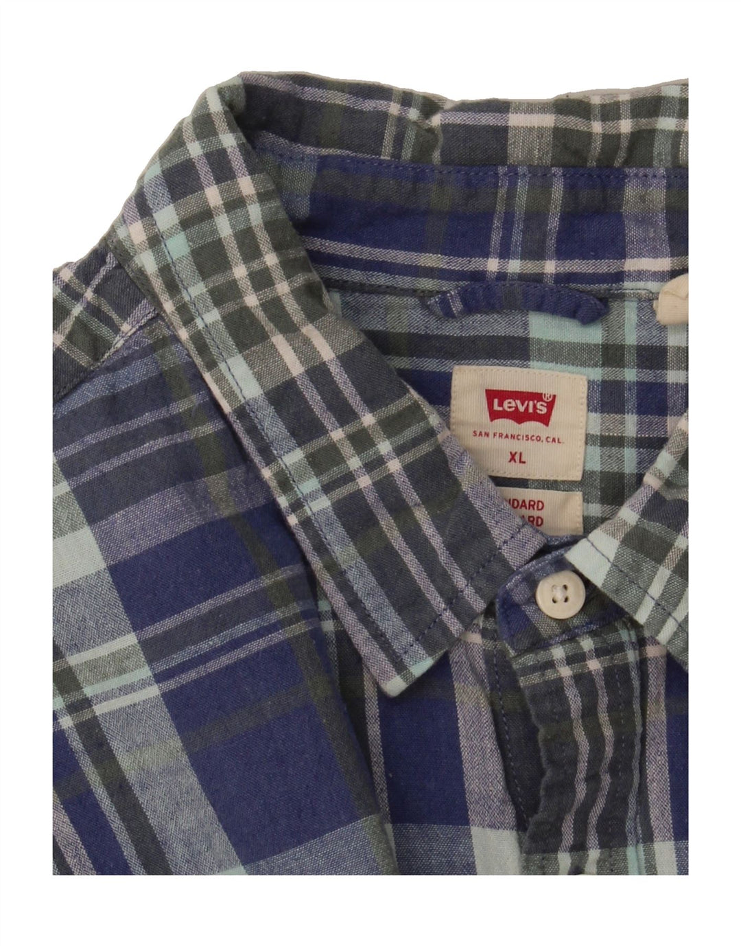 LEVI'S Mens Short Sleeve Shirt XL Blue Check Vintage Levi's and Second-Hand Levi's from Messina Hembry 