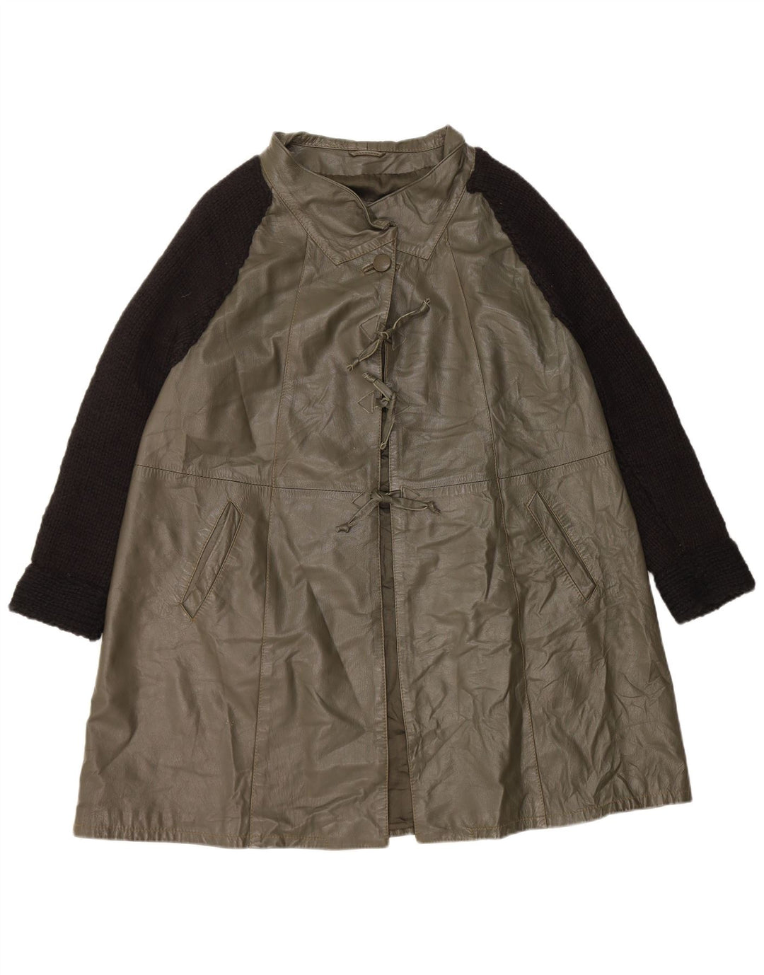 Palton supradimensionat din piele vintage pentru femei IT 40 Mic verde din piele color bloc