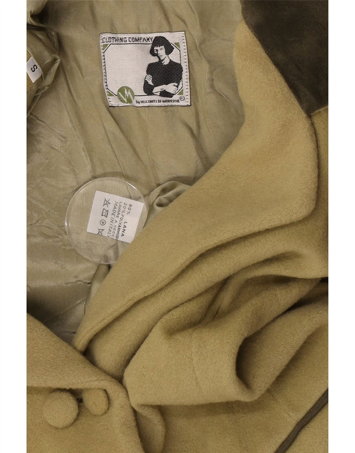 Jachetă vintage pentru femei la dublu piept UK 10 Lână kaki mică