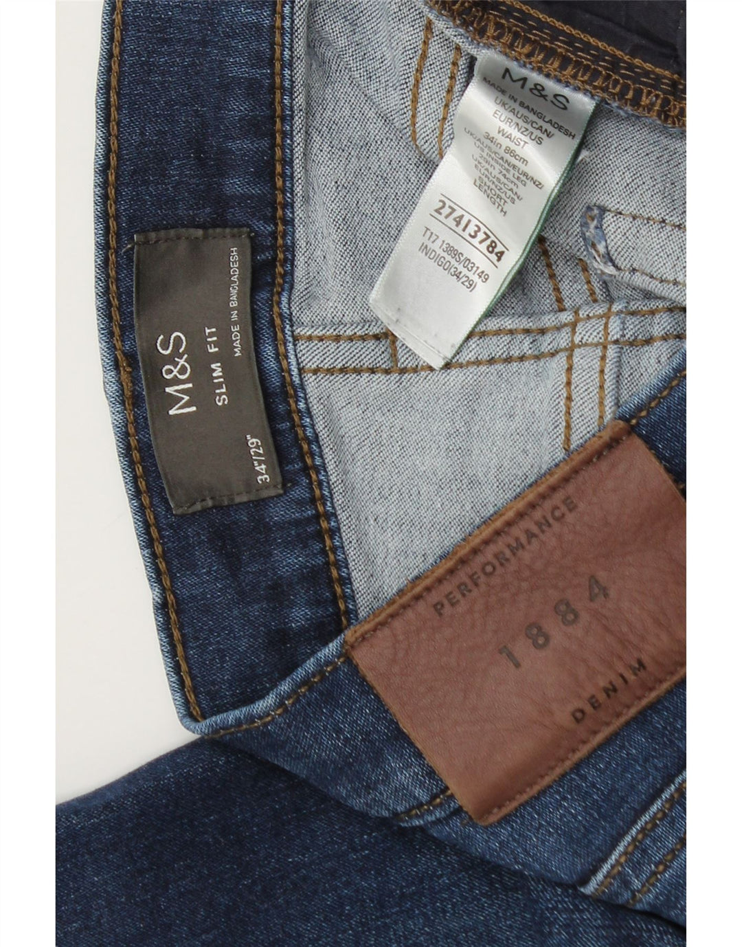Blugi slim pentru bărbați Marks & Spencer W34 L29 Bumbac albastru