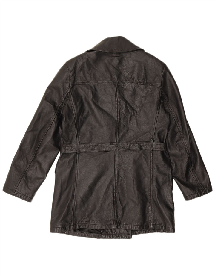 VINTAGE Palton din piele dublu pentru femei IT 44 Piele neagră medie