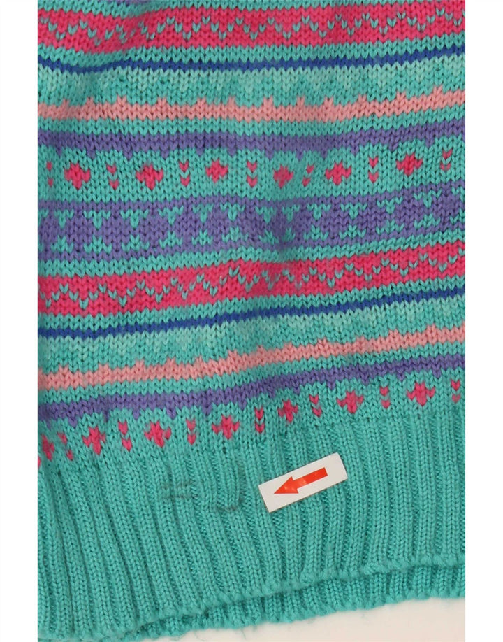 L.L.Bean Pulover pentru bărbați cu gât roșu din lână Fair Isle, mare, multicoloră