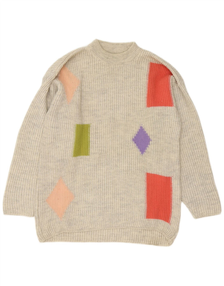 Pulover vintage pentru bărbați cu gât țestoasă, acrilic geometric, gri mediu