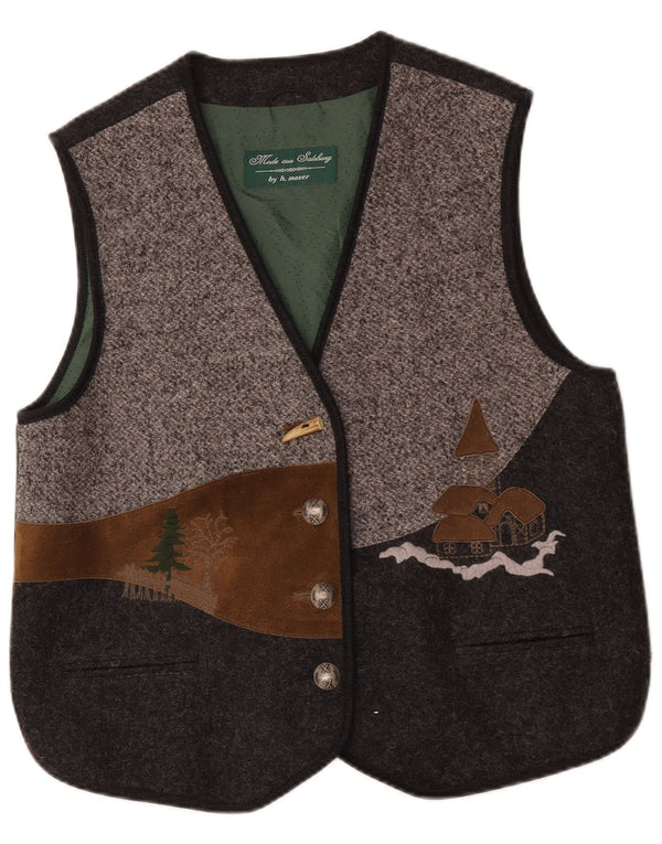 Vintage Womens Graphic Waistcoat IT 42 Medium Grey Colourblock Wool