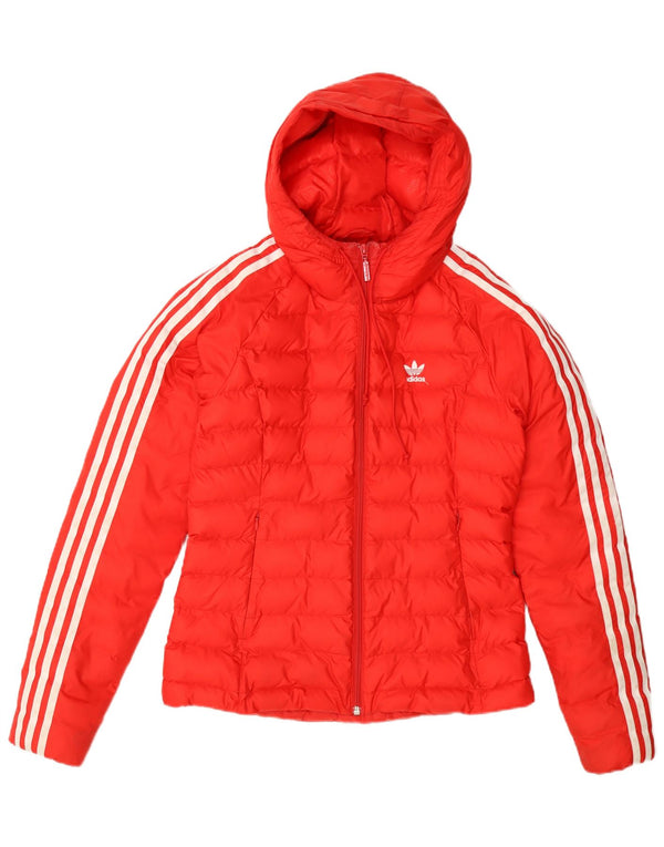 Jachetă căptușită cu glugă Adidas pentru femei UK 8 Small Orange Nylon