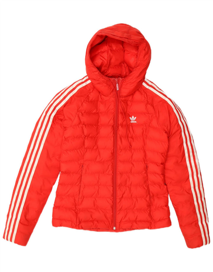 Jachetă căptușită cu glugă Adidas pentru femei UK 8 Small Orange Nylon