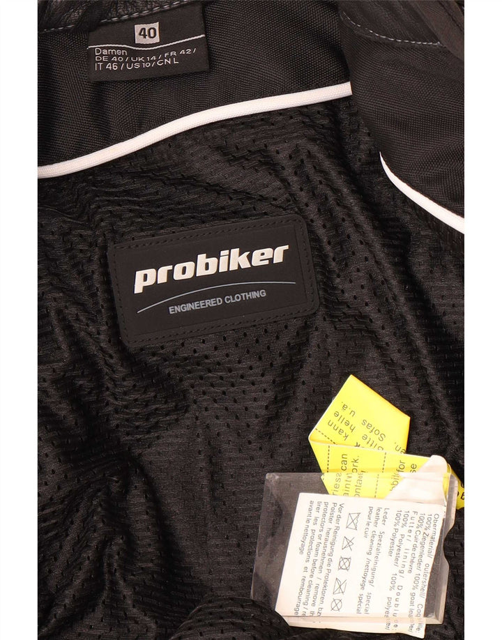 Jachetă de curse din piele cu grafică pentru femei Probiker UK 14 Large Black