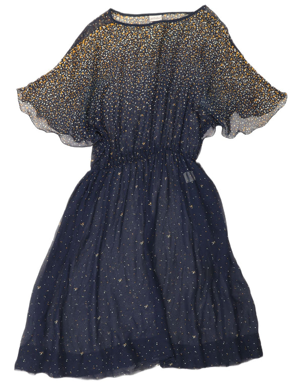 VINTAGE Rochie Maxi pentru femei Batwing UK 18 XL Bleumarin Acetat cu pete