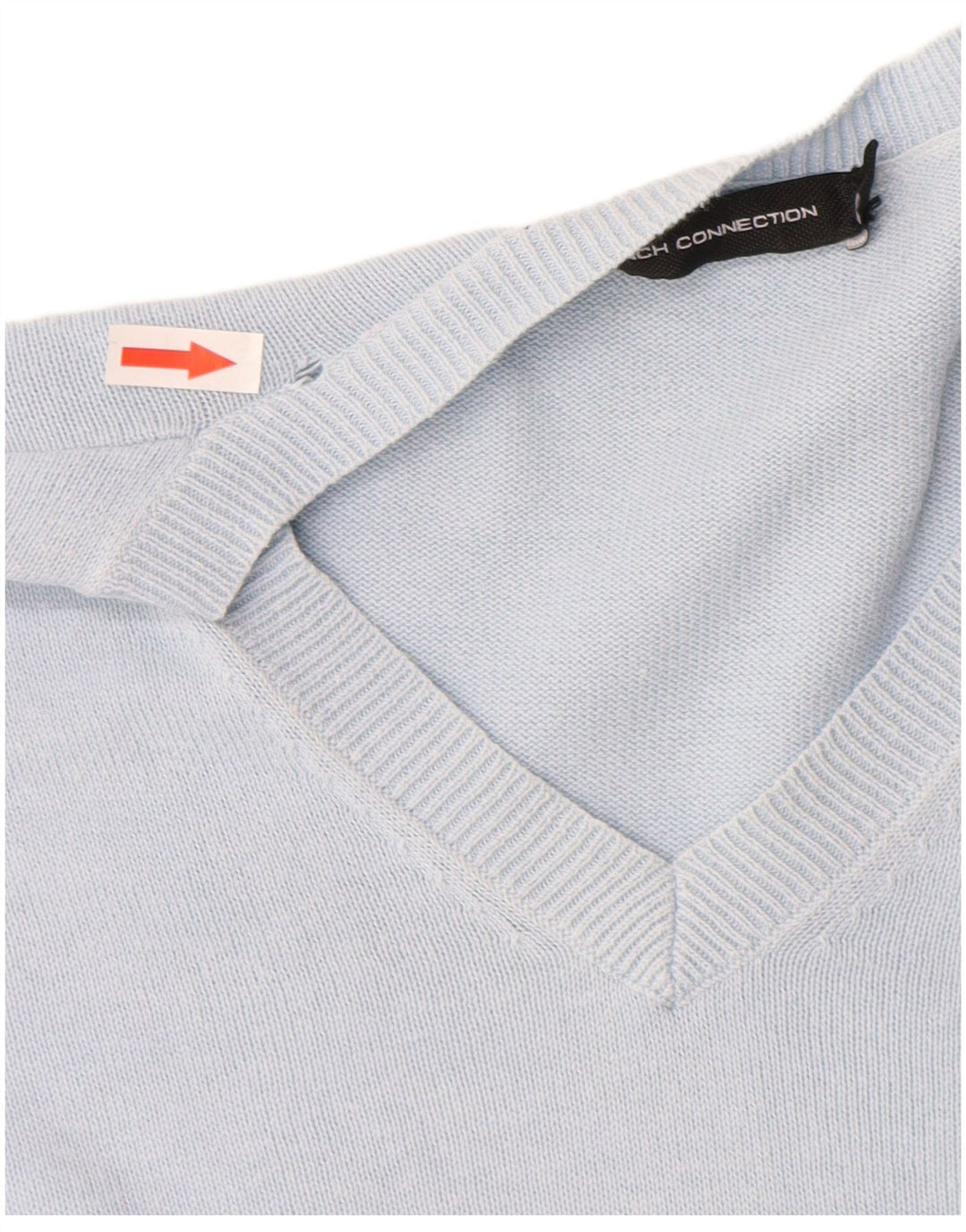 French Connection Pulover cu decolteu în V pentru femei UK 14 Bumbac albastru mediu