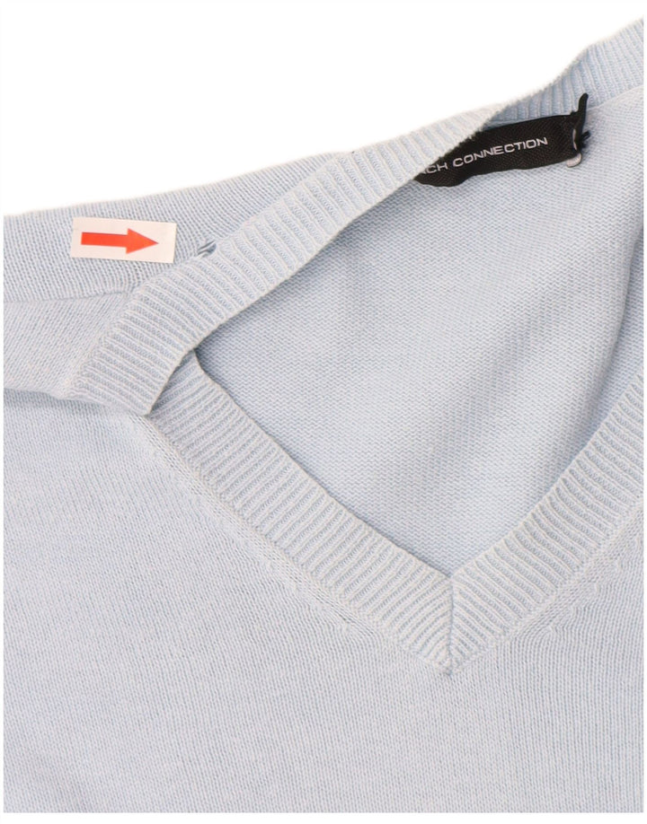 French Connection Pulover cu decolteu în V pentru femei UK 14 Bumbac albastru mediu