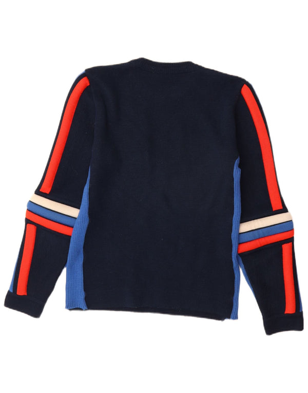 Vintage Mens Crew Neck Jumper Sweater IT 48 Medium Navy Blue Colourblock
