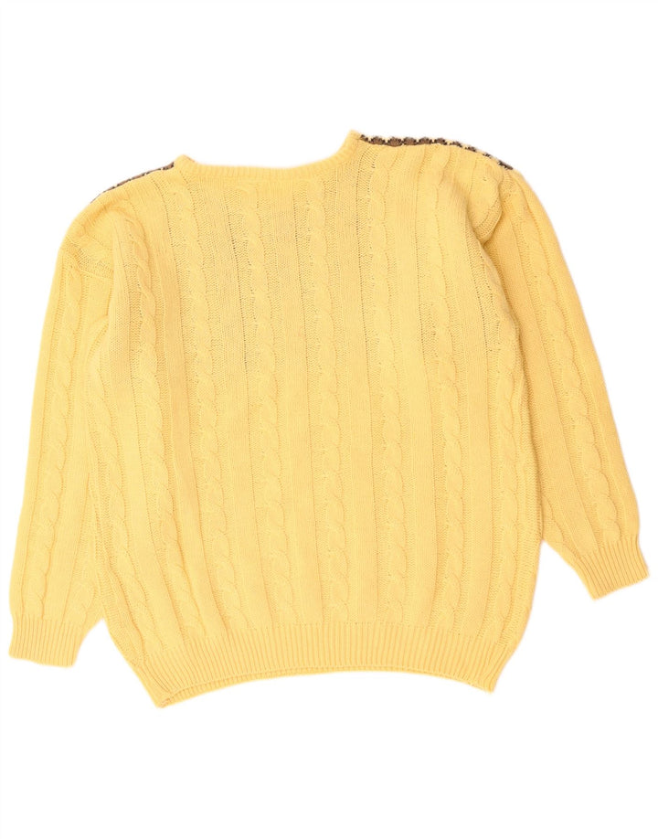 VINTAGE Pulover pentru bărbați cu gâtul turnat, lână mare, galbenă, Fair Isle