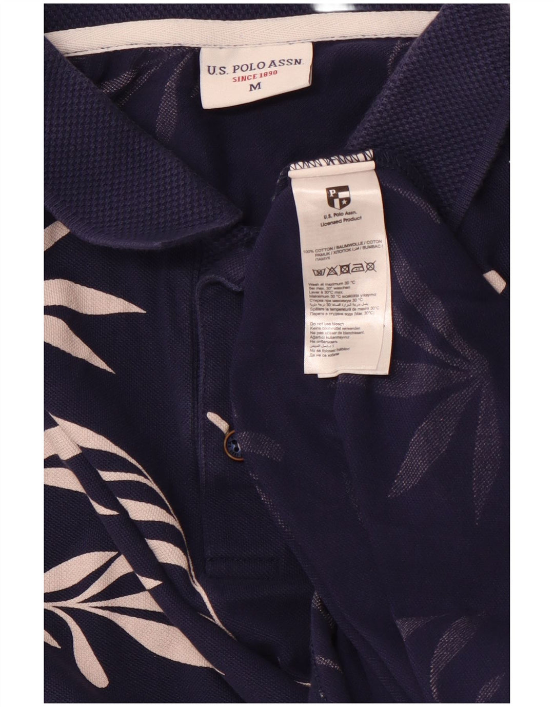 U.S. POLO ASSN. Tricou polo pentru bărbați, bumbac floral, albastru marin mediu