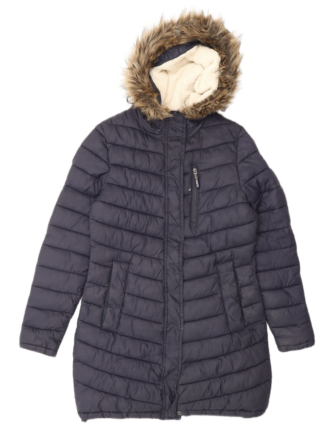SUPERDRY Palton căptușit cu glugă pentru femei UK 14 Mediu Nailon bleumarin