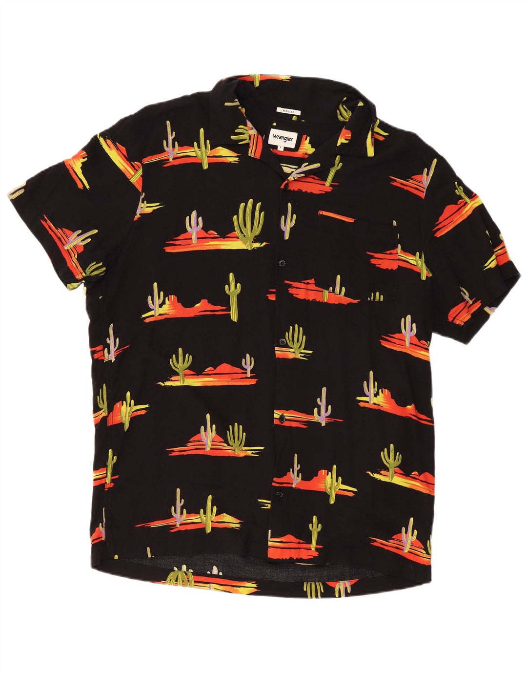 WRANGLER Cămașă cu mânecă scurtă pentru bărbați, cu model abstract, mare, neagră