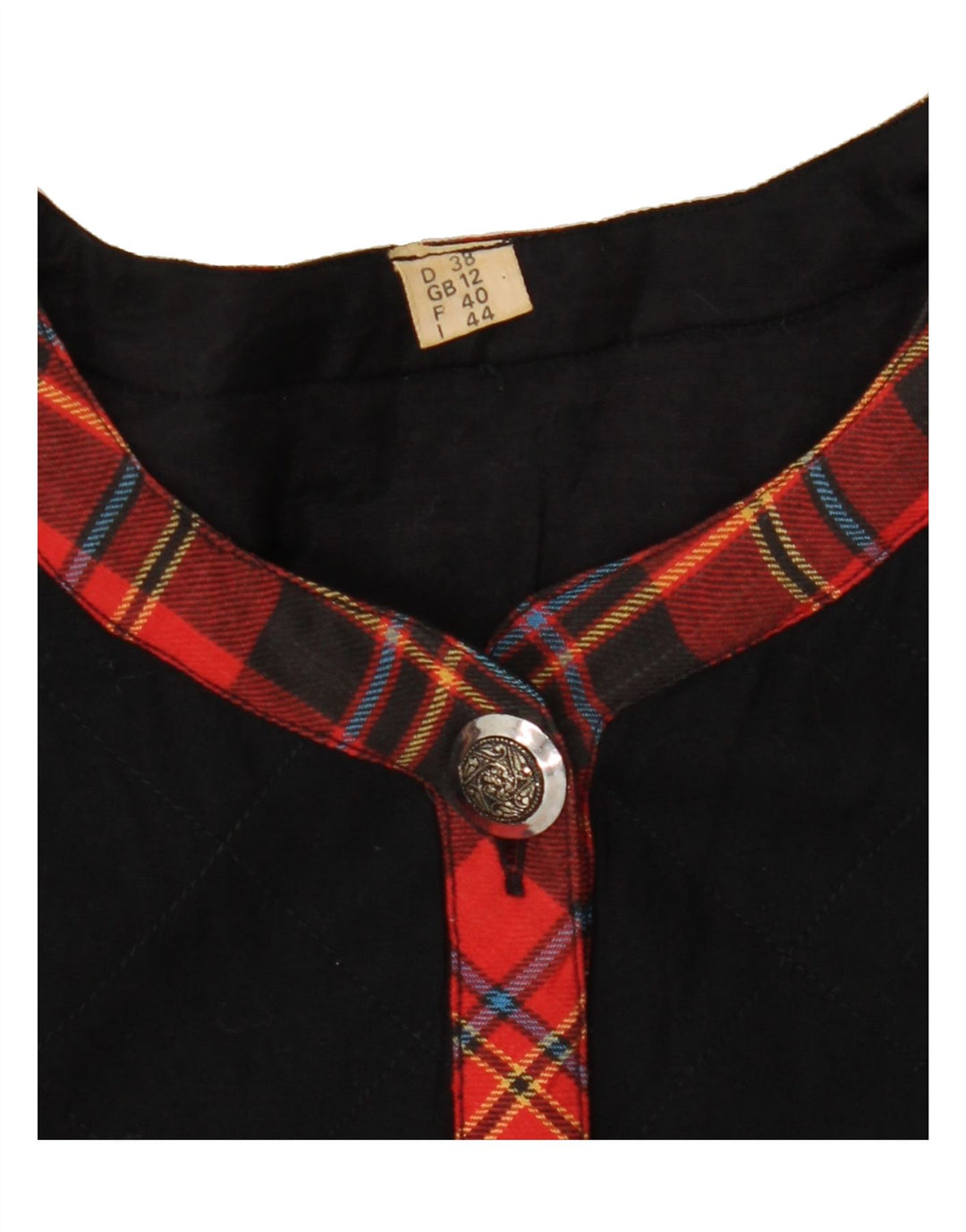 VINTAGE Womens 4 Button Blazer Jacket UK 12 Medium Black Check Viscose Vintage Vintage and Second-Hand Vintage from Messina Hembry 