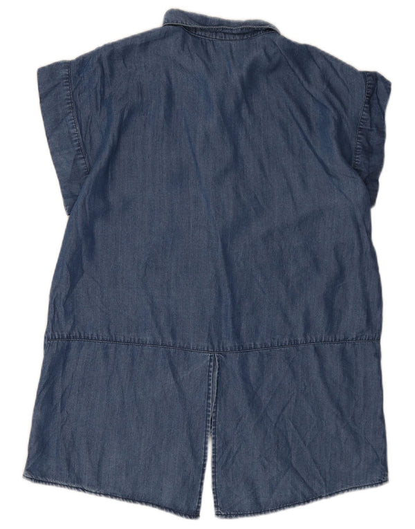 Bluză cămașă denim cu mânecă scurtă pentru femei Oasis UK 10 Lyocell albastru mic