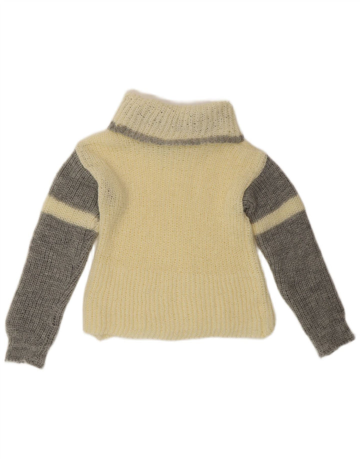 VINTAGE Pulover cu gât rulat pentru femei UK 10 Small Colorblock alb