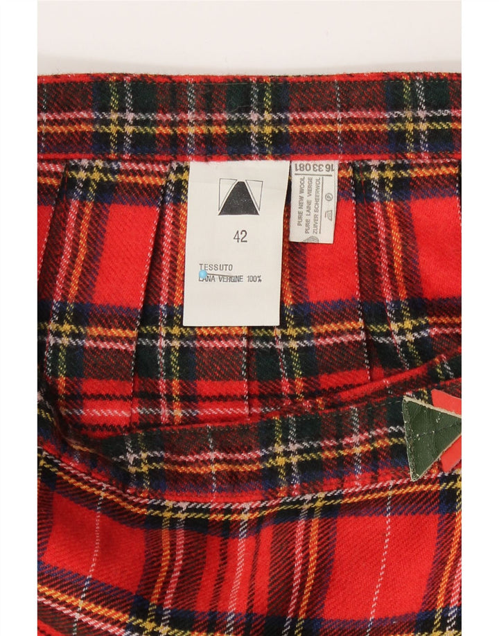 Fusta Wrap Vintage pentru femei IT 42 Medium W26 Lână virgină carouri roșii